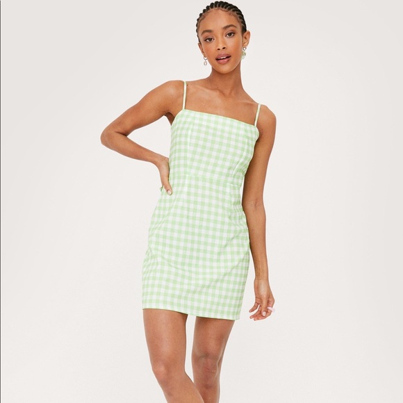 Nasty gal lime green gingham mini dress with matching scrunchie - Picture 1 of 3